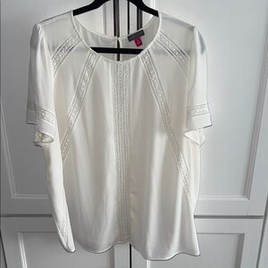 Vince Camuto White Flutter Sleeve Blouse with Bib Collar